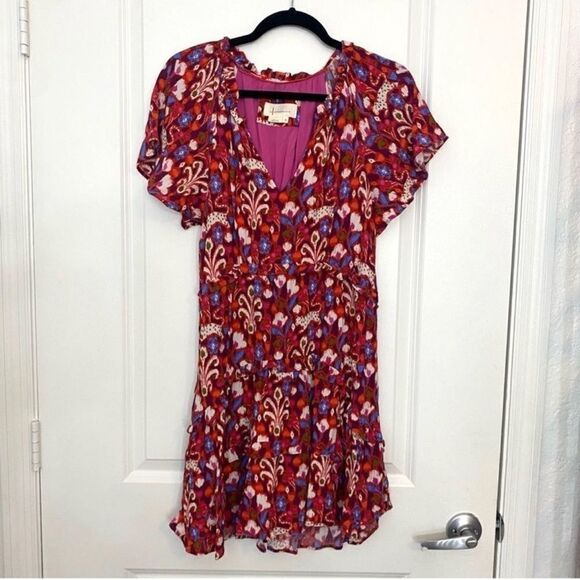 Anthropologie Robin Tiered Paisley Dress Women XS Mini V-Neck Boho Hippie Indie - Picture 2 of 16